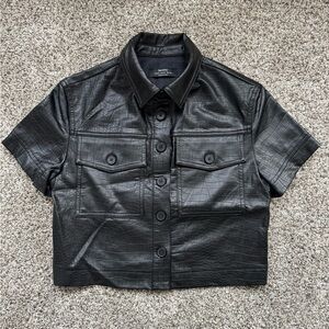 Bershka Cropped Faux Leather Shirt